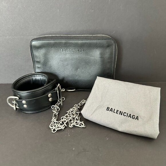 Balenciaga Black Chain Cuff Pouch Wristlet Wallet - Picture 1 of 9